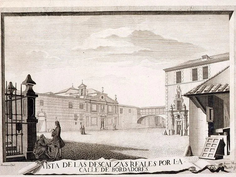 El monasterio dibujado desde la Plaza de las Descalzas en el siglo XVIII